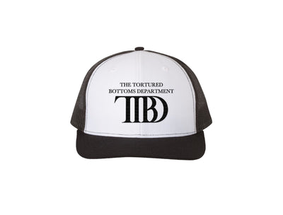 The Tortured Bottoms Department  -  Embroidered Trucker Hat - White & Black